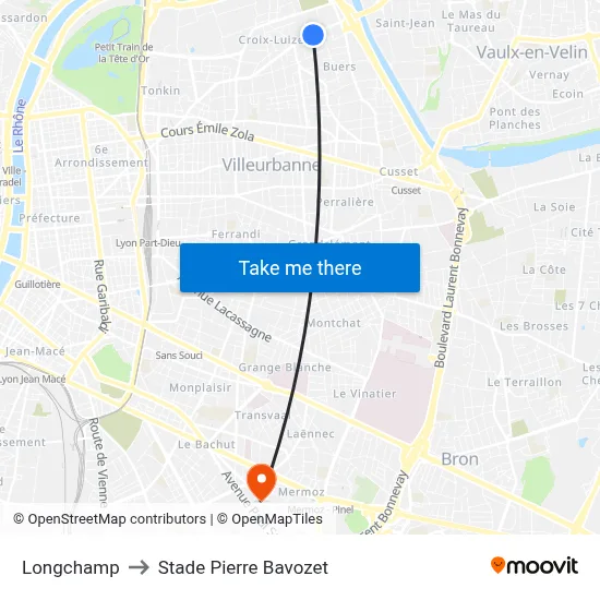 Longchamp to Stade Pierre Bavozet map