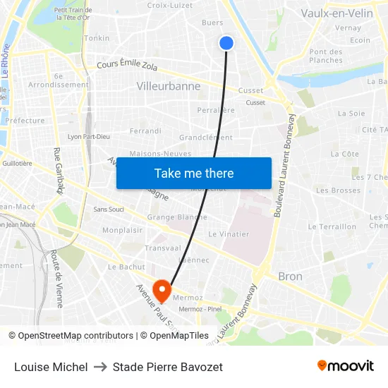 Louise Michel to Stade Pierre Bavozet map
