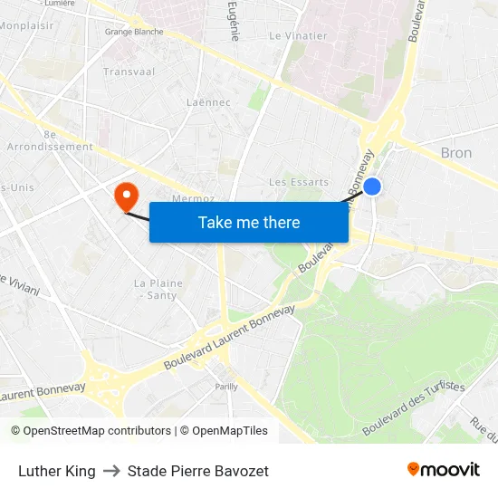 Luther King to Stade Pierre Bavozet map