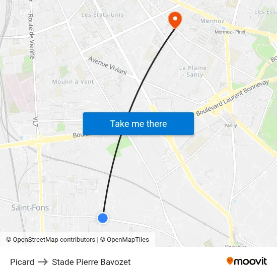 Picard to Stade Pierre Bavozet map