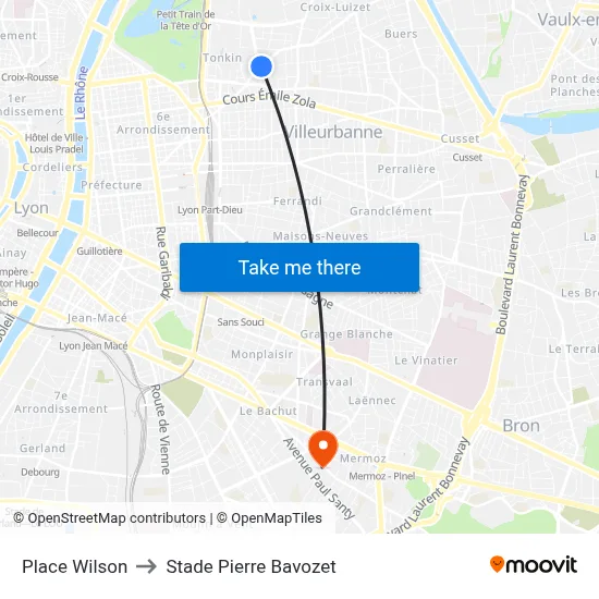 Place Wilson to Stade Pierre Bavozet map