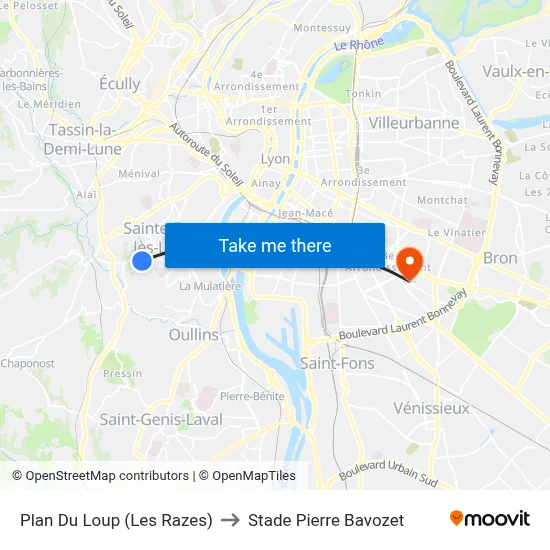 Plan Du Loup (Les Razes) to Stade Pierre Bavozet map
