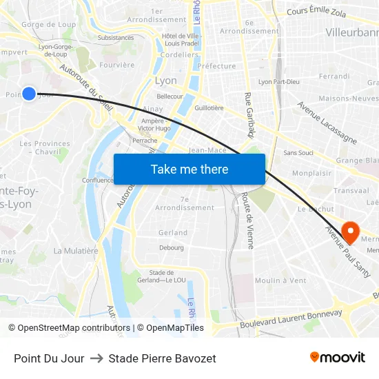 Point Du Jour to Stade Pierre Bavozet map