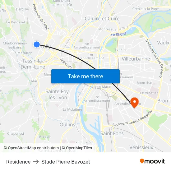 Résidence to Stade Pierre Bavozet map