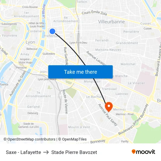 Saxe - Lafayette to Stade Pierre Bavozet map