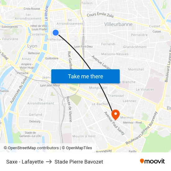 Saxe - Lafayette to Stade Pierre Bavozet map