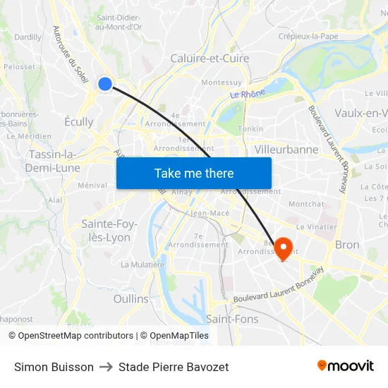 Simon Buisson to Stade Pierre Bavozet map