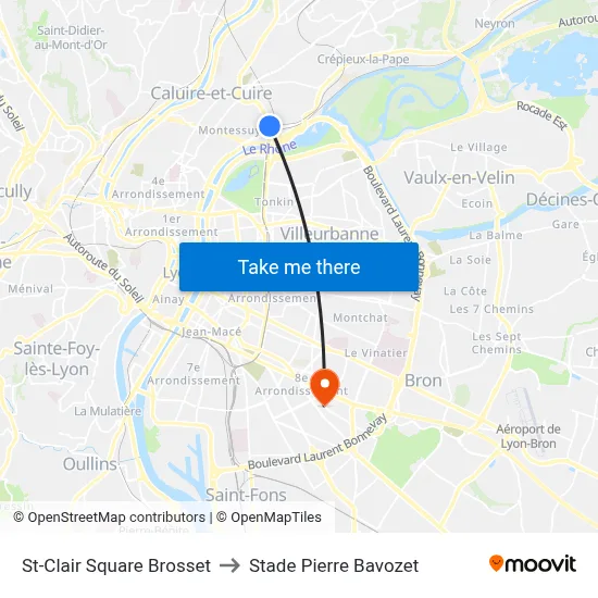 St-Clair Square Brosset to Stade Pierre Bavozet map