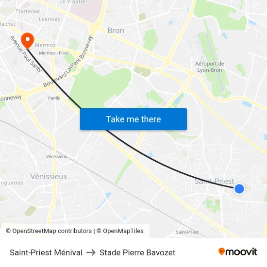 Saint-Priest Ménival to Stade Pierre Bavozet map