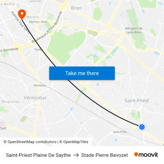 Saint-Priest Plaine De Saythe to Stade Pierre Bavozet map