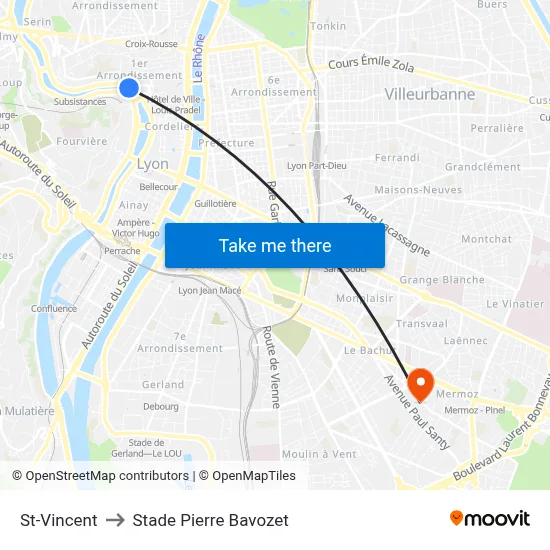 St-Vincent to Stade Pierre Bavozet map