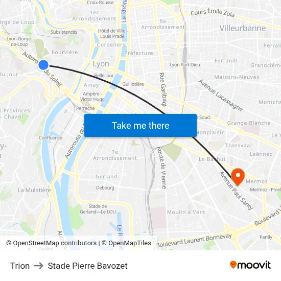 Trion to Stade Pierre Bavozet map