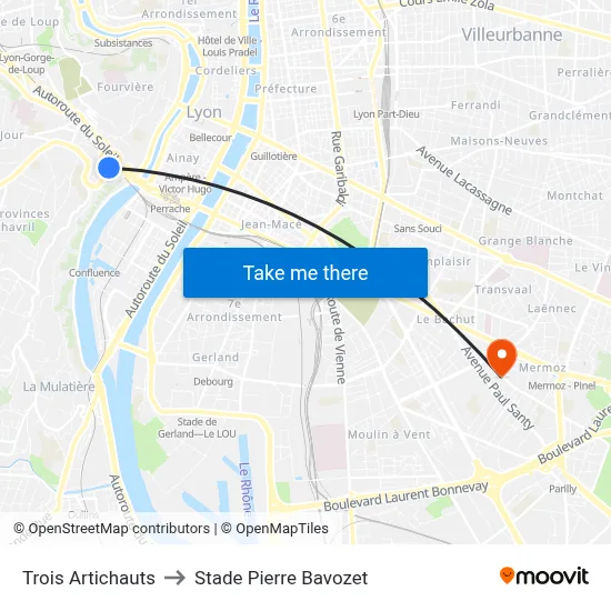 Trois Artichauts to Stade Pierre Bavozet map