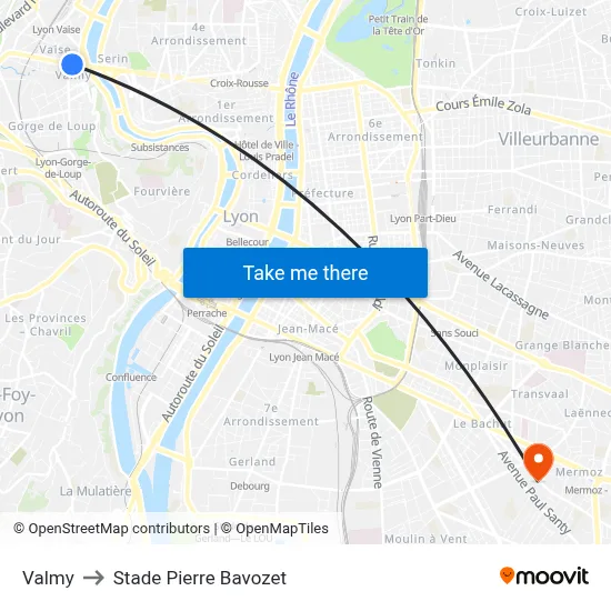 Valmy to Stade Pierre Bavozet map