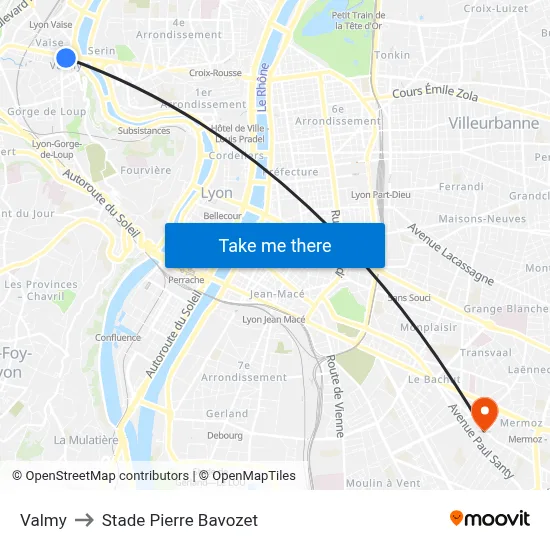 Valmy to Stade Pierre Bavozet map