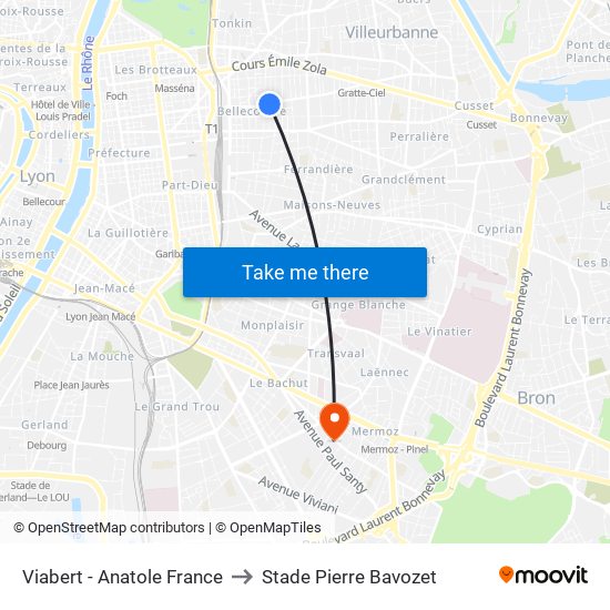 Viabert - Anatole France to Stade Pierre Bavozet map