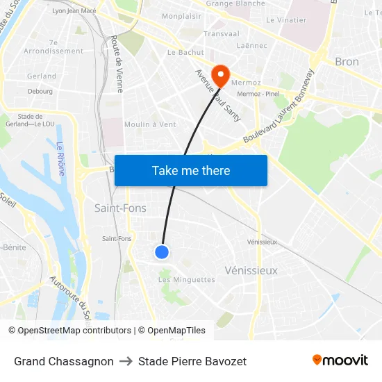 Grand Chassagnon to Stade Pierre Bavozet map