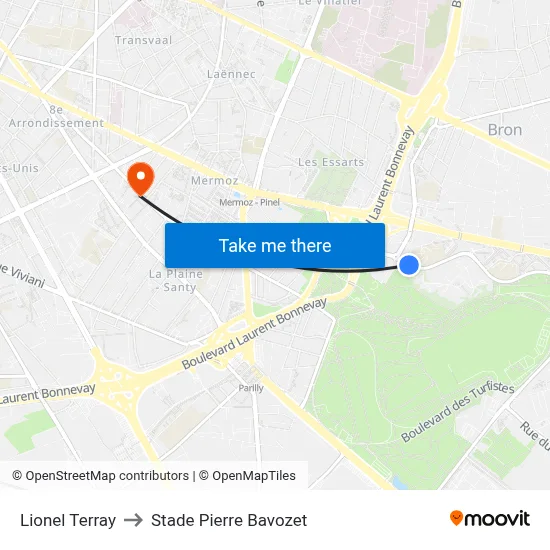 Lionel Terray to Stade Pierre Bavozet map