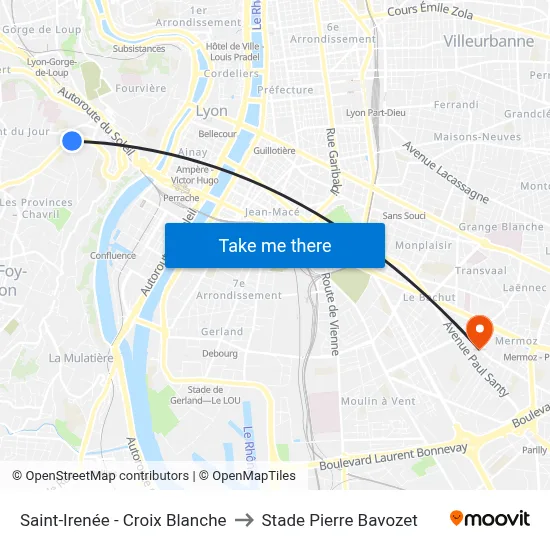 Saint-Irenée - Croix Blanche to Stade Pierre Bavozet map