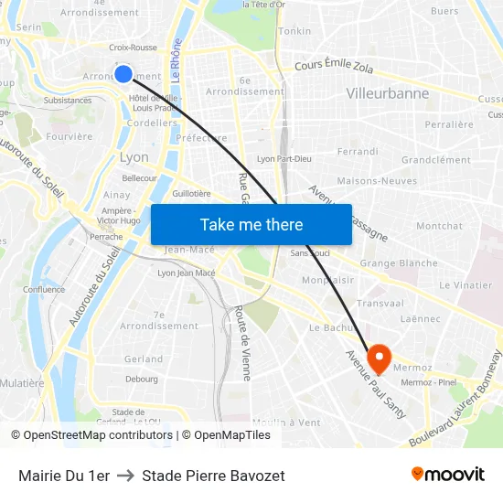 Mairie Du 1er to Stade Pierre Bavozet map