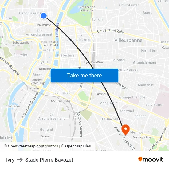 Ivry to Stade Pierre Bavozet map
