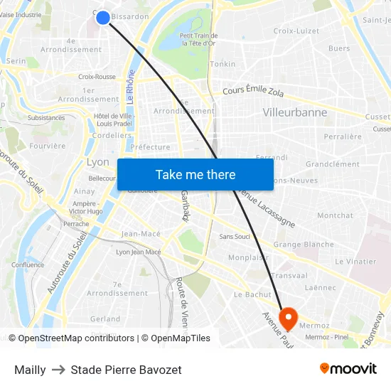 Mailly to Stade Pierre Bavozet map