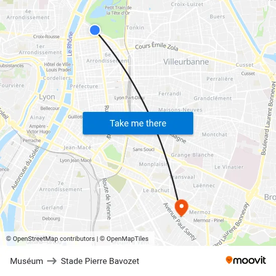 Muséum to Stade Pierre Bavozet map