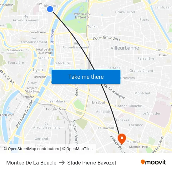 Montée De La Boucle to Stade Pierre Bavozet map
