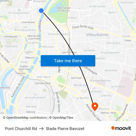 Pont Churchill Rd to Stade Pierre Bavozet map