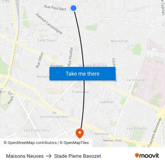 Maisons Neuves to Stade Pierre Bavozet map