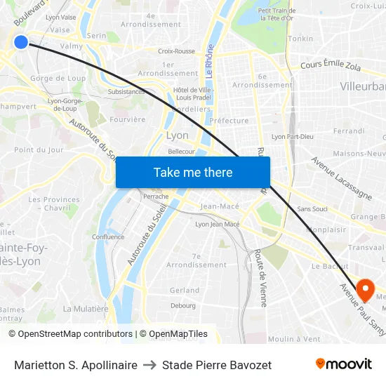 Marietton S. Apollinaire to Stade Pierre Bavozet map
