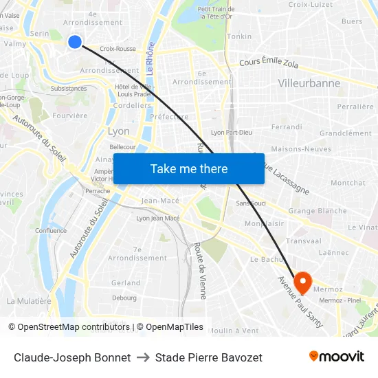 Claude-Joseph Bonnet to Stade Pierre Bavozet map