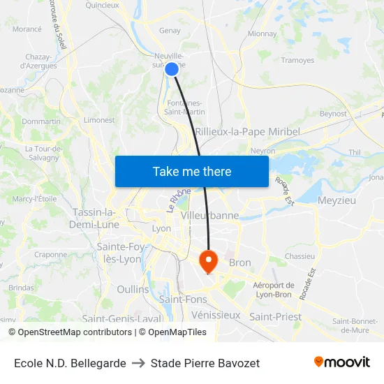 Ecole N.D. Bellegarde to Stade Pierre Bavozet map