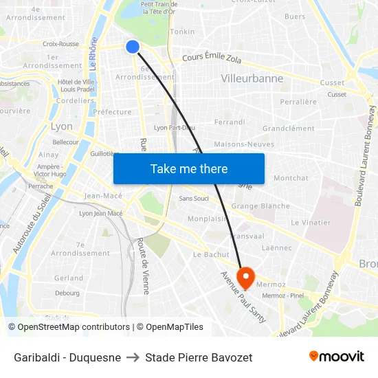 Garibaldi - Duquesne to Stade Pierre Bavozet map