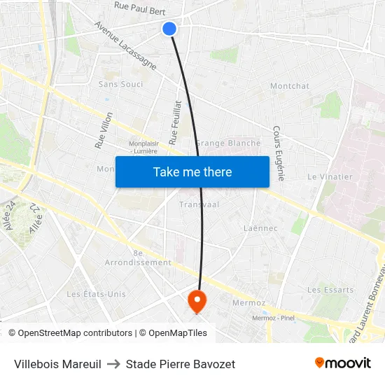 Villebois Mareuil to Stade Pierre Bavozet map