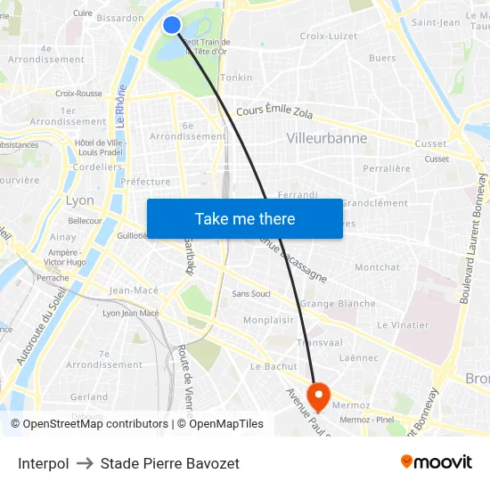 Interpol to Stade Pierre Bavozet map
