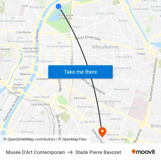 Musée D'Art Contemporain to Stade Pierre Bavozet map
