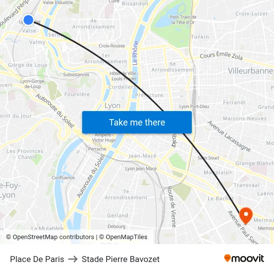 Place De Paris to Stade Pierre Bavozet map