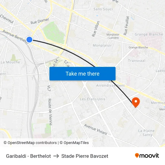 Garibaldi - Berthelot to Stade Pierre Bavozet map