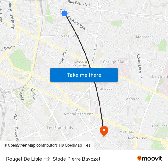 Rouget De Lisle to Stade Pierre Bavozet map