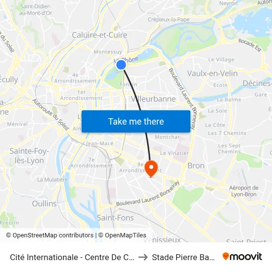 Cité Internationale - Centre De Congrès to Stade Pierre Bavozet map