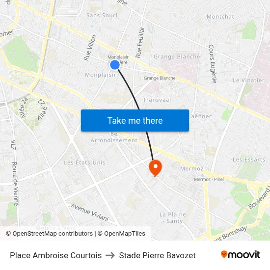 Place Ambroise Courtois to Stade Pierre Bavozet map