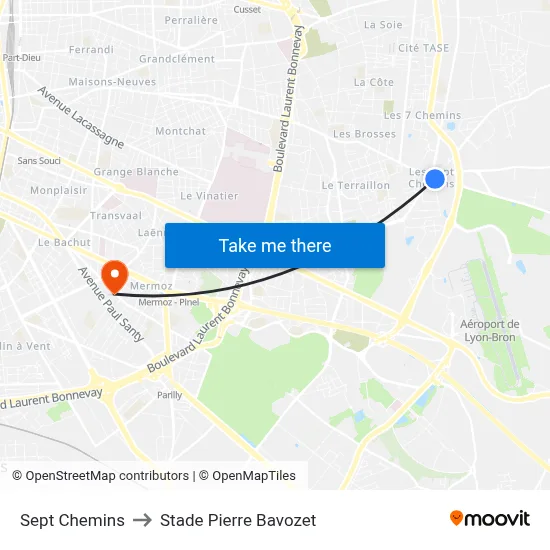 Sept Chemins to Stade Pierre Bavozet map