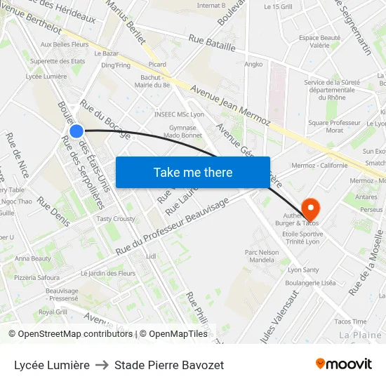 Lycée Lumière to Stade Pierre Bavozet map