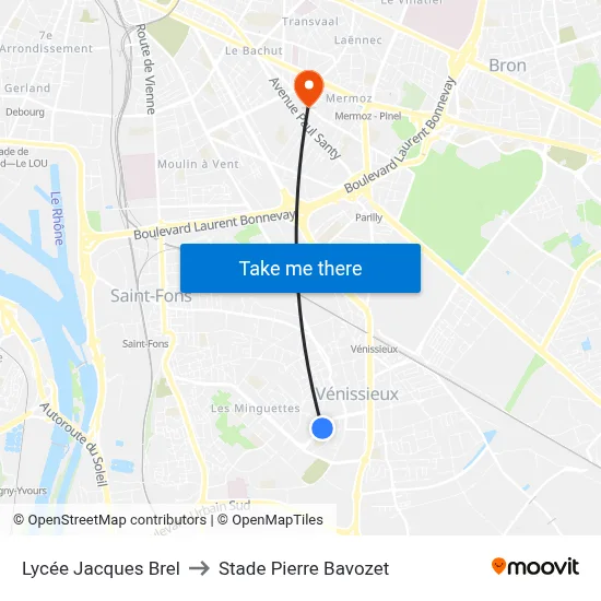 Lycée Jacques Brel to Stade Pierre Bavozet map