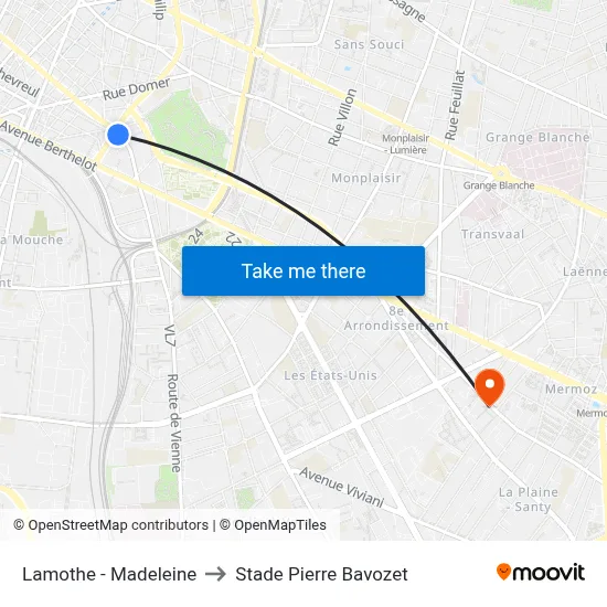 Lamothe - Madeleine to Stade Pierre Bavozet map