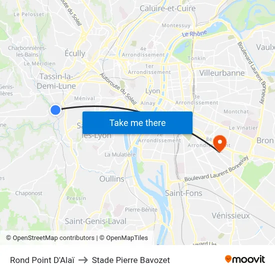 Rond Point D'Alaï to Stade Pierre Bavozet map