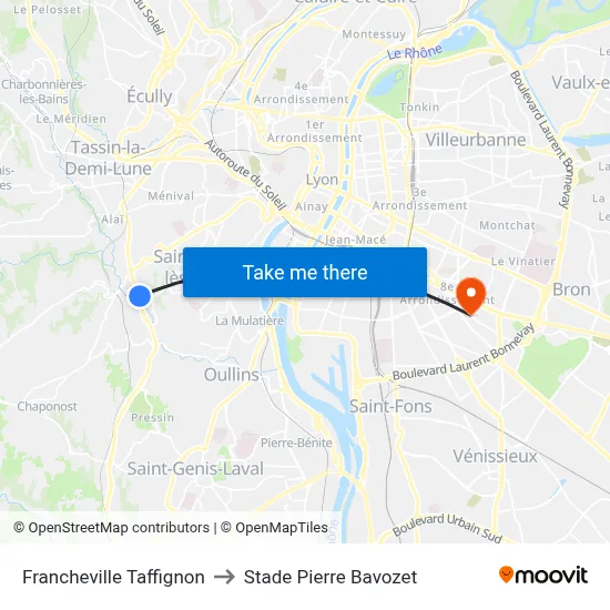 Francheville Taffignon to Stade Pierre Bavozet map
