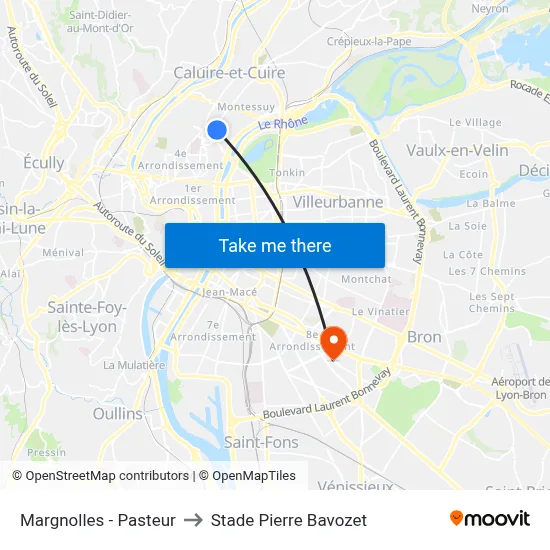 Margnolles - Pasteur to Stade Pierre Bavozet map