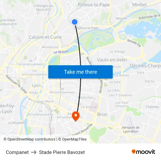 Companet to Stade Pierre Bavozet map